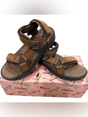 Teva Tanza Men 5 | Women 7 Brown Leather Hiking Sandals Sport Gorpcore